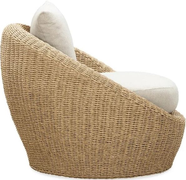 LH Home Siesta Natural Wicker Outdoor Round Club Chair with Beige Olefin Fabric Cushions-4