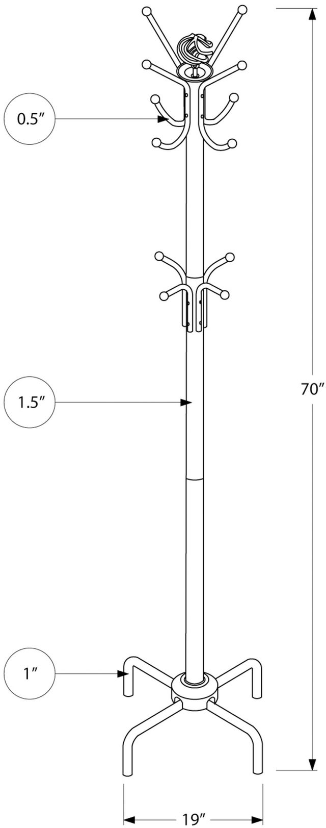 Monarch Specialties Inc. 70" Black Metal Coat rack-2