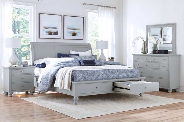 aspenhome® Cambridge Light Gray Paint Queen Sleigh Storage Bed-3