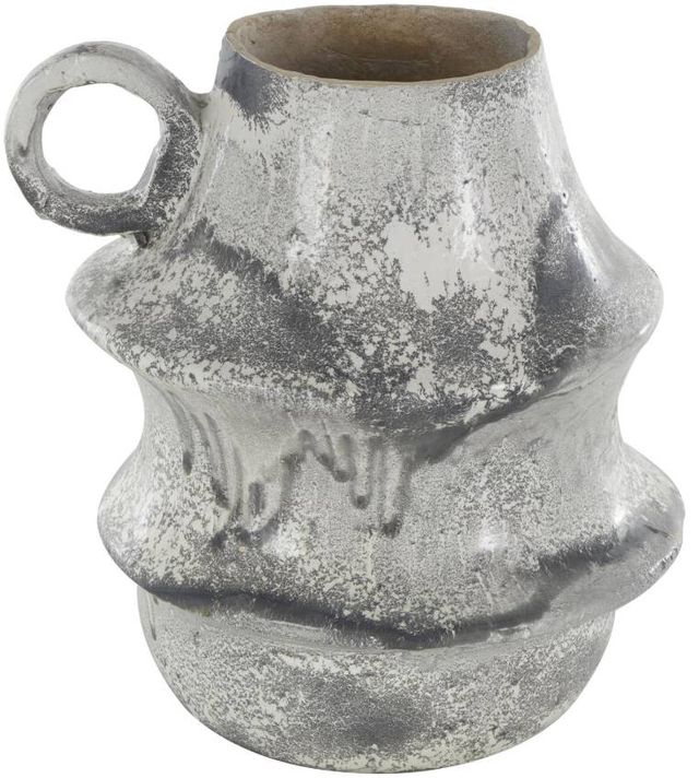 Deco Marche Light Gray Distressed Fluted Vase with Ring Handle-0