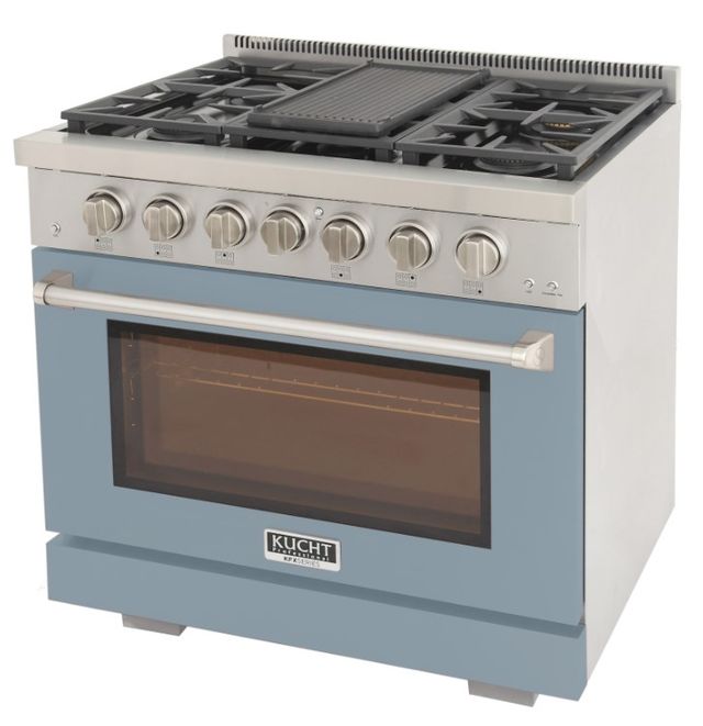 Kucht Professional KFX Series 36" Stainless Steel Pro Style Liquid Propane Gas Range with Light Blue Door and True Simmer Burners-2