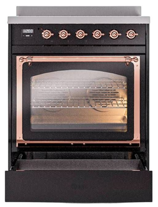 Ilve® Nostalgie II Noblesse 30'' Glossy Black Pro Style Induction Range with Copper Trim-3