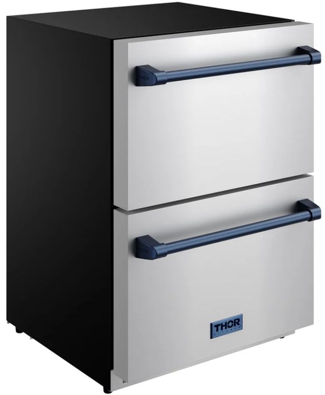 Thor Kitchen® Gordon Ramsay 24" 5.4 Cu. Ft. Stainless Steel Under-Counter Outdoor Freestanding Freezer Drawer with Blue Handle-1