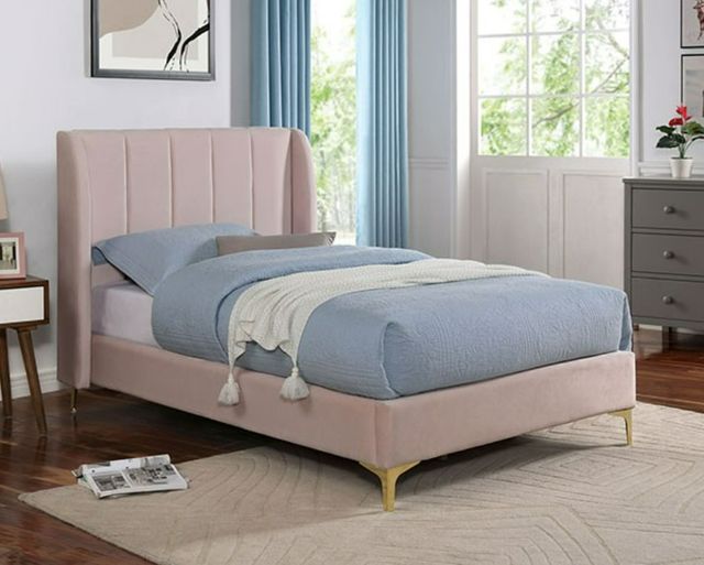 Furniture of America® Pearl Light Pink Twin Upholstered Panel Bed-2