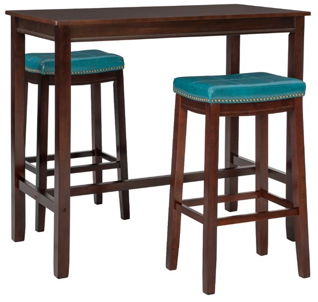 Linon Claridge 3-Piece Blue/Brown Bar Height Dining Table Set