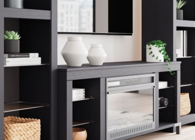 Signature Design by Ashley® Cayberry 3-Piece Matte Black Entertainment Center with Electric Fireplace-4