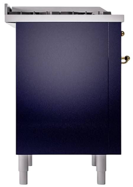 Ilve® Nostalgie II Noblesse 36'' Midnight Blue Pro Style Dual Fuel Range with Brass Trim-2