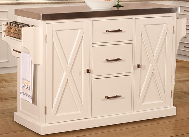 HH2 Home Brigham Creamy White Kitchen Island with Stainless Steel Top-0