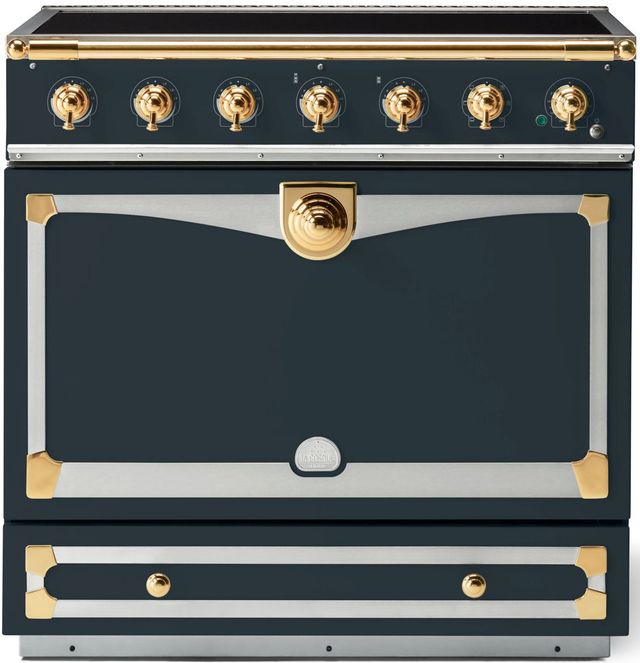 La Cornue CornuFé 90 Albertine 36" Quintessential Teal Pro Style Induction Range with Polished Brass Trim-0