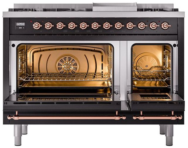 Ilve® Nostalgie II Series 48" Glossy Black Pro Style Dual Fuel Range-2