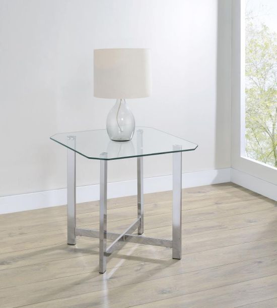 Coaster® Cronin Square Tempered Glass Top End Table with Chrome Base-1