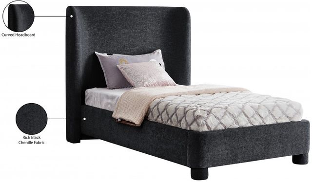 Meridian Furniture Penny Black Twin Chenille Fabric Upholstered Panel Bed-3