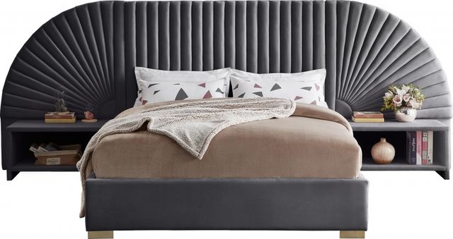 Meridian Furniture Cleo Grey Velvet King Bed-2