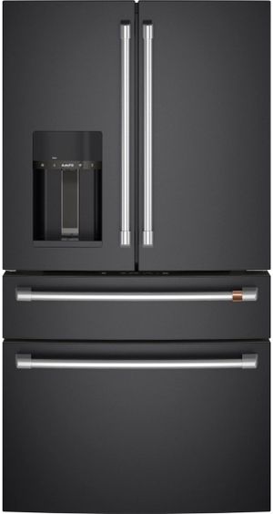 front view of the Samsung Bespoke 36 in. 29.0 Cu. Ft. Matte Black Steel French Door Refrigerator with Family Hub™