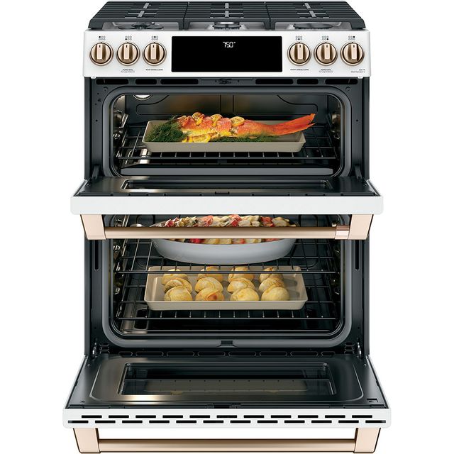 Café™ 30" Matte White Slide In Double Oven Gas Range-1