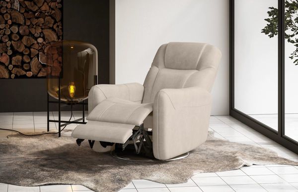 Flexsteel Degree Light Gray Swivel Power Recliner with Power Headrest and Lumbar