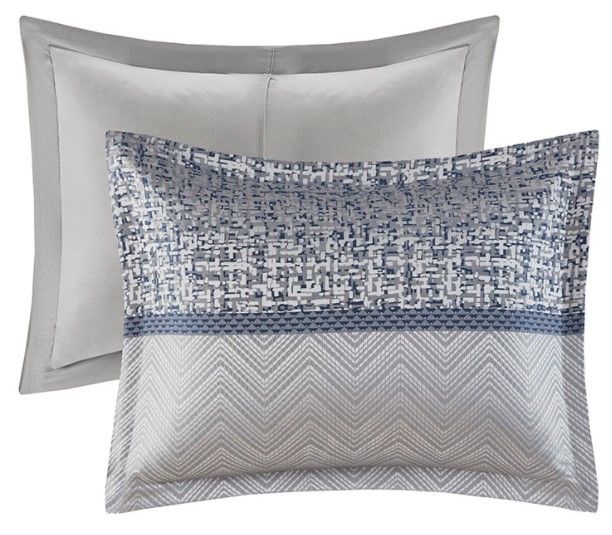 Olliix by Madison Park Rhapsody 7 Piece Navy Queen  Jacquard Comforter Set-1