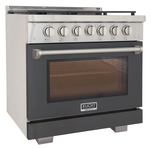 Kucht Professional KFX Series 36" Stainless Steel Pro Style Liquid Propane Gas Range with Cement Gray Door and True Simmer Burners-1