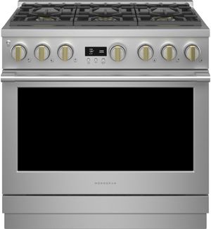 Front view of the Monogram® Statement Collection 36" Stainless Steel Slide In Natural Gas Range