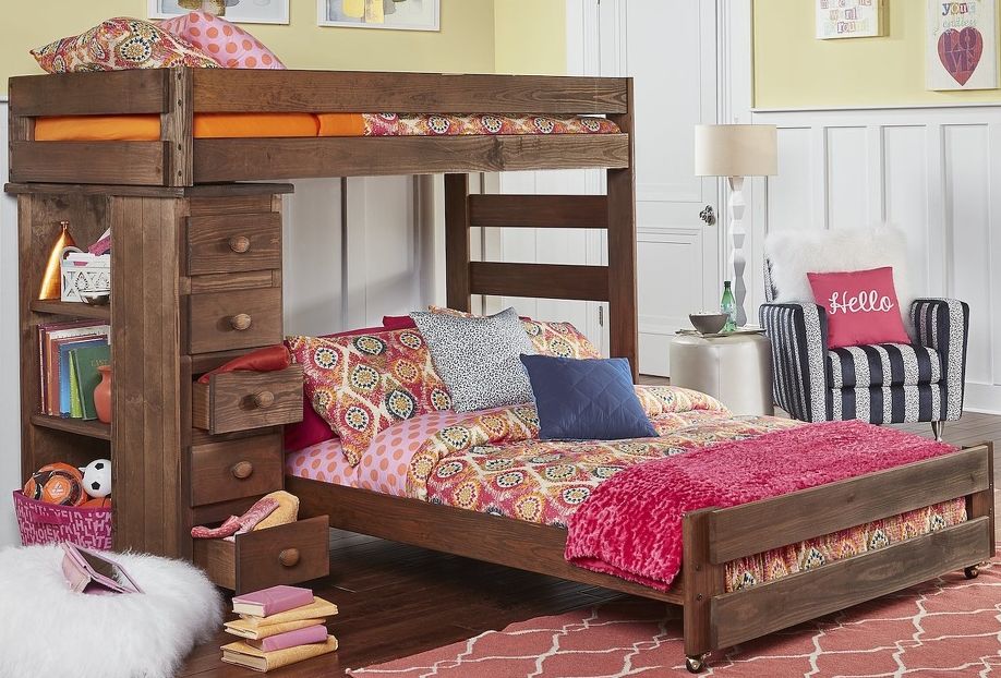 Simply Bunk Beds Chestnut Twin Full Loft Bed with Chest Midwest Clearance Center St. Louis area