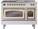 Ilve® Nostalgie II Noblesse 48'' White Pro Style Dual Fuel Range with Brass Trim-1