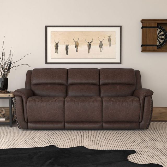 Flexsteel® Beau Dark Sable Brown Power Reclining Sofa with Power Headrests-1