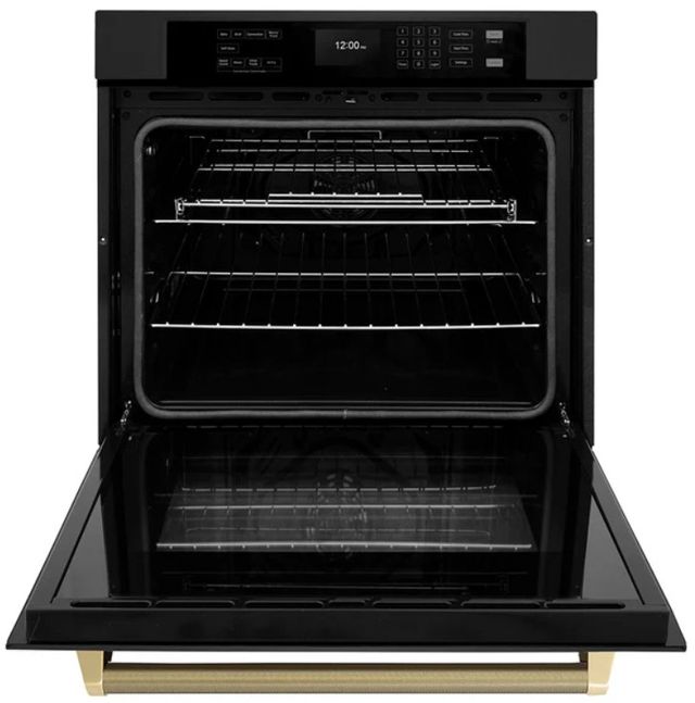 ZLINE Autograph Edition Professional 30" Black Stainless Steel True Convection Single Wall Oven with Air Fry and Self Clean with Champagne Bronze Helix Handle -2