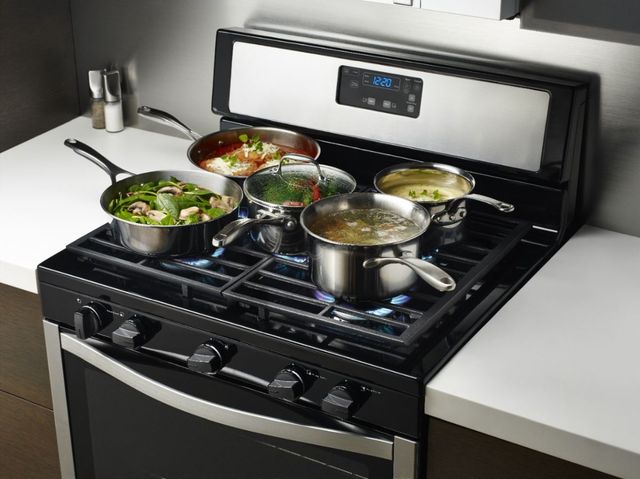 Whirlpool® 30" Black on Stainless Steel Free Standing Gas Range-2