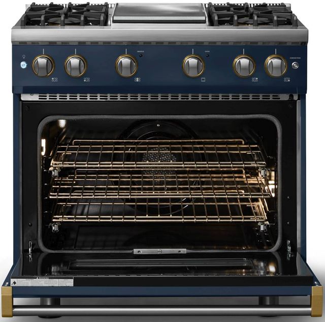 Viking® 5 Series 36" Slate Blue Pro Style Gas (LP) Range with Brushed Brass Trim-1