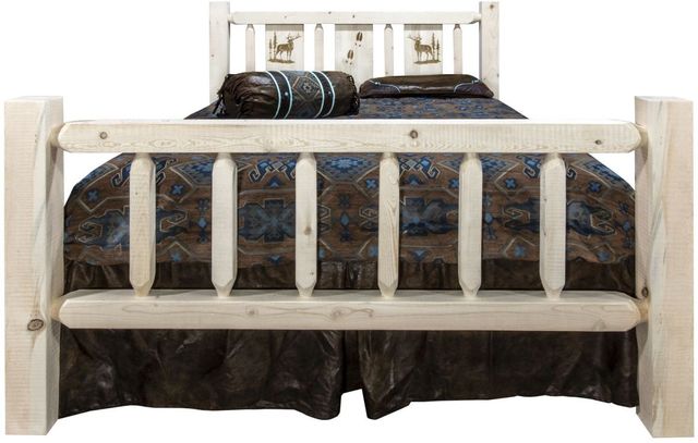 Montana Woodworks® Homestead Clear Lacquer Full  Bed with Laser Engraved Elk Design-1
