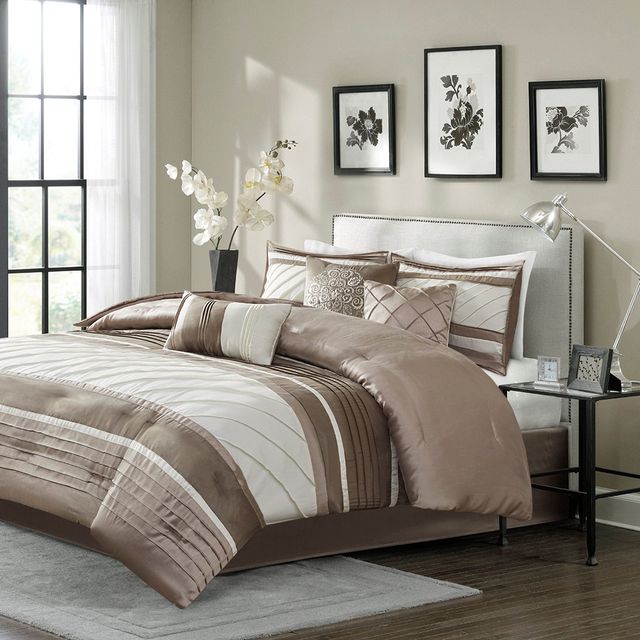 Olliix by Madison Park 7 Piece Tan Queen Blaire Comforter Set-0