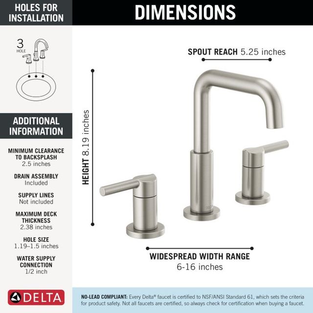 Delta Nicoli® Stainless 8" 2-Handle Widespread Bathroom Faucet-3