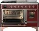 Ilve® Majestic III 48" Burgundy Pro Style Dual Fuel Liquid Propane Range with 5 Black Brass Burners and Copper Trim-2