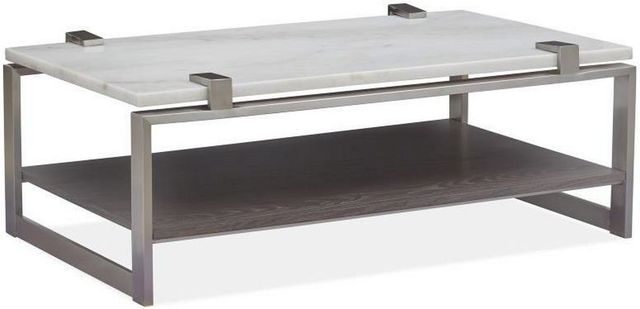 Magnussen Home® Paradox Pearl White Rectangular Cocktail Table with Platinum Frame -0
