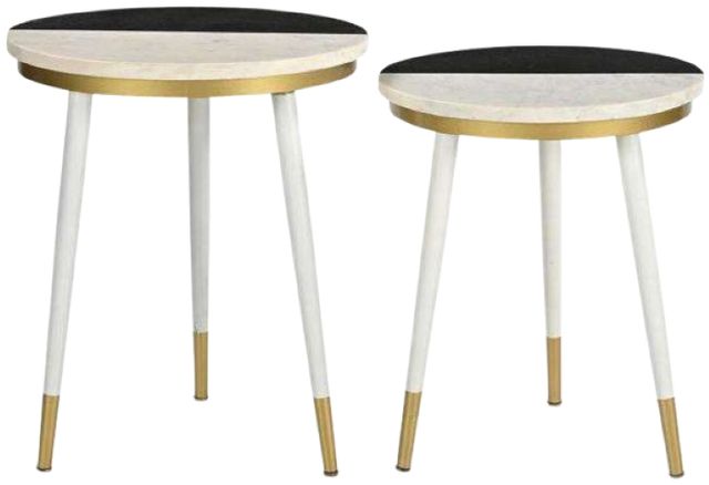 Steve Silver Co. Taj 2-Piece Black/White Nesting Table with Gold Base-0