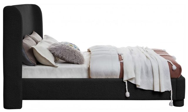 Meridian Furniture Penny Black Queen Boucle Fabric Upholstered Panel Bed-1