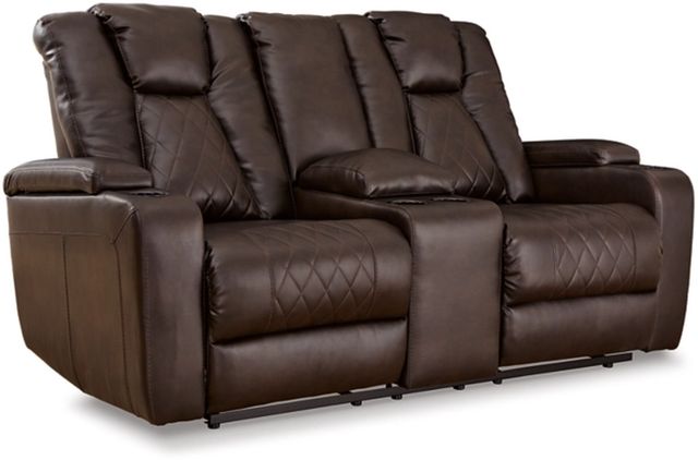 Signature Design by Ashley® Mancin Chocolate Reclining Loveseat with Console-0