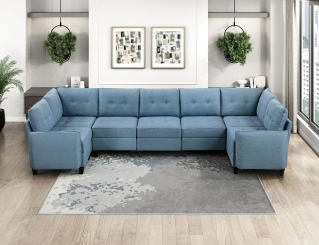 Homelegance® Garren 7-Piece Blue U-Shape Sectional with Storage-1