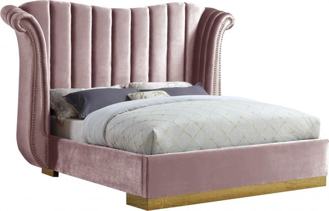 Meridian Furniture Flora Pink Velvet Queen Bed-0
