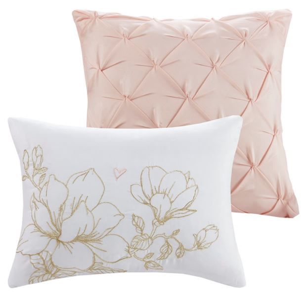 Olliix by Intelligent Design Magnolia Gold Full/Queen Metallic Printed Floral Comforter Set-3