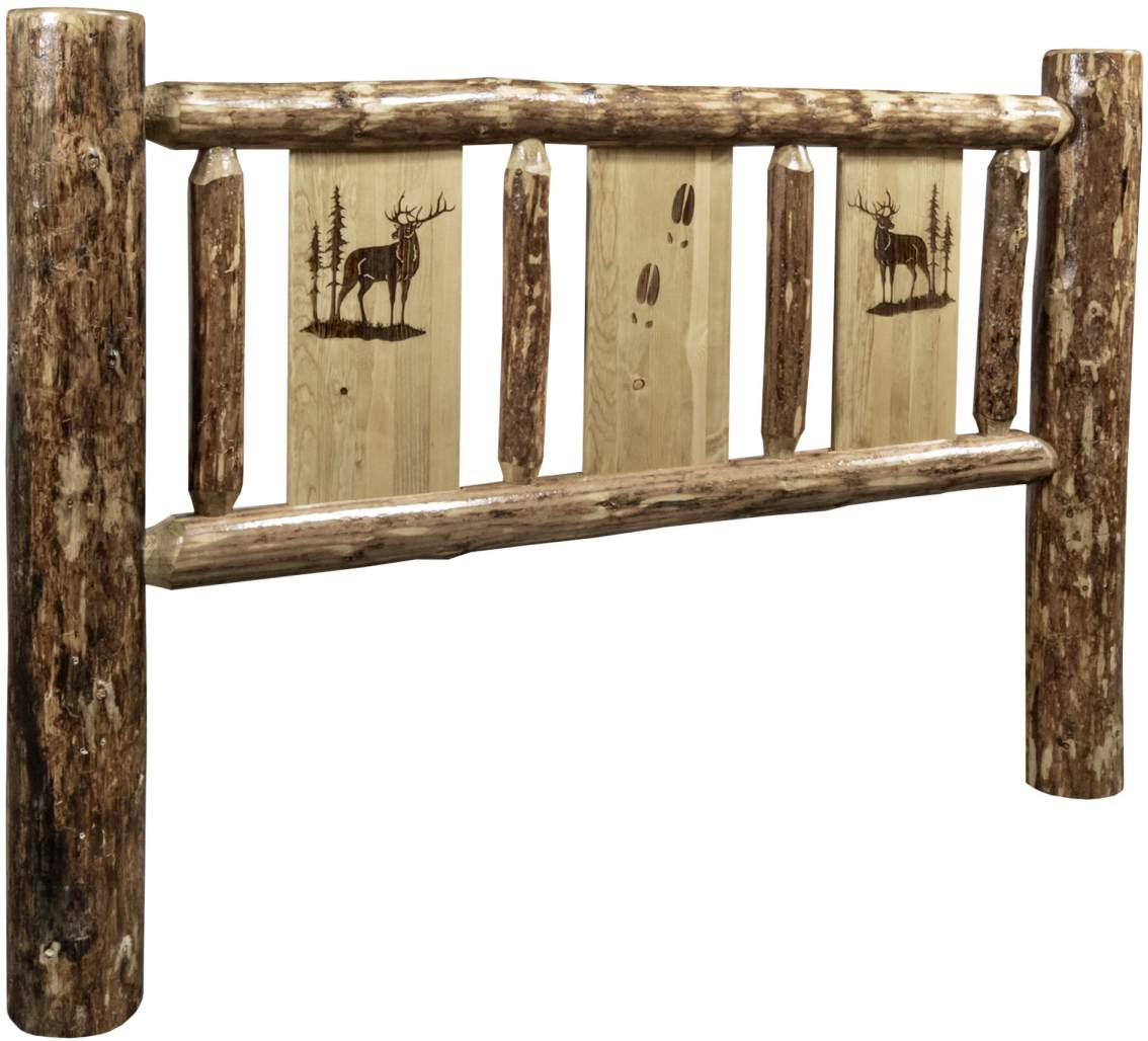 Montana Woodworks® Glacier Country Stained and Lacquered California King Headboard with Laser Engraved Elk Design