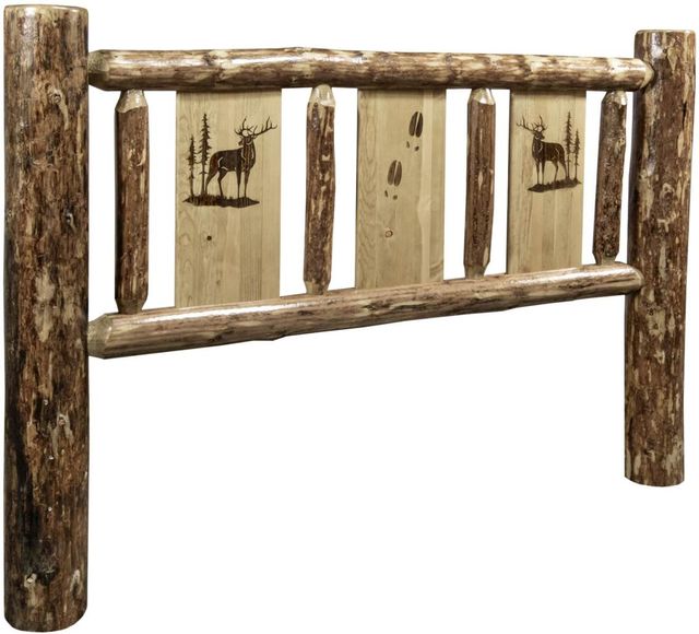 Montana Woodworks® Glacier Country Stained and Lacquered California King Headboard with Laser Engraved Elk Design-0