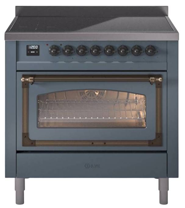 Ilve® Nostalgie II Noblesse 36'' Blue Gray Pro Style Induction Range with Burnished Trim-0