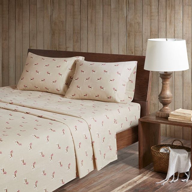 Olliix by Woolrich Tan Dog Queen Flannel Cotton Sheet Set-3