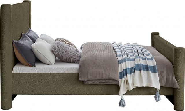 Meridian Furniture Elias Olive Full Boucle Fabric Upholstered Panel Bed-1
