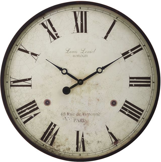 Monarch Specialties Inc. Antique Brown 20" Round Wall Clock with Roman Numerals on Distressed Beige Background