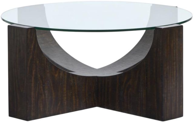 Magnussen Home® Beckham Glass Top Round Cocktail Table with Rustic Tavern Base-1