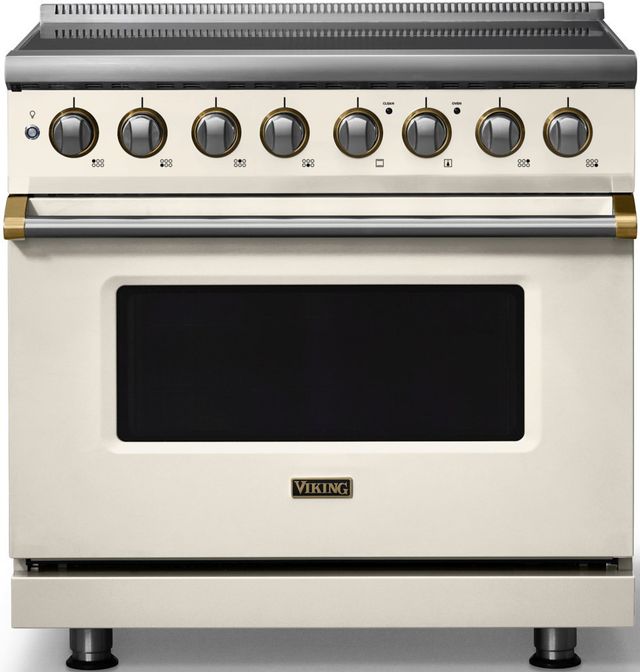 Viking® 5 Series 36" Pure White Pro Style Induction Range with Brushed Brass Trim-0