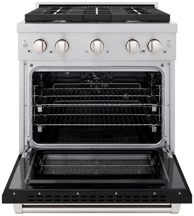 ZLINE Paramount 30" Satin Stainless Steel Pro Style Dual Fuel Range with Black Matte Door-1