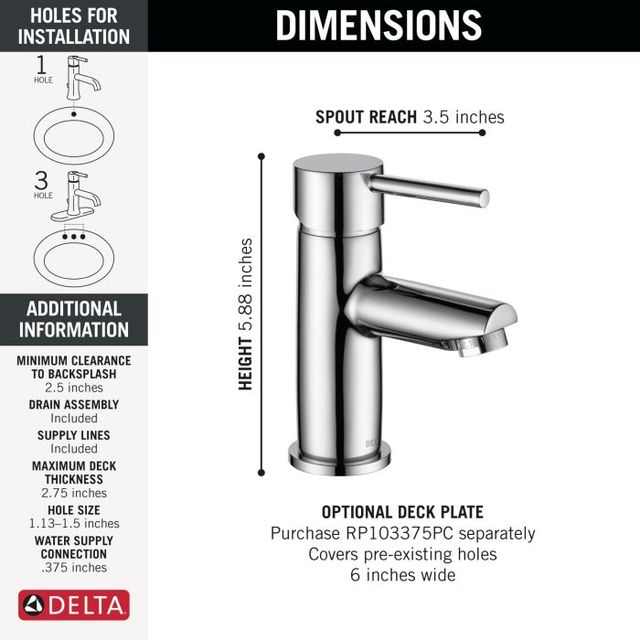 Delta Modern Chrome Single Handle Project Pack Faucet- Low Flow with Drain-3